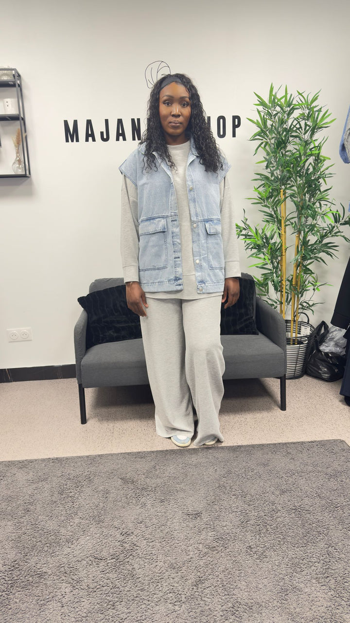 Gilet en jean mi-long
