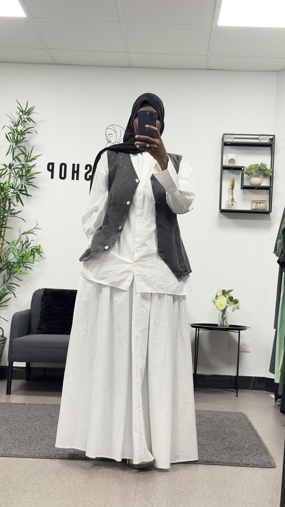 Gilet court sans manches en jean