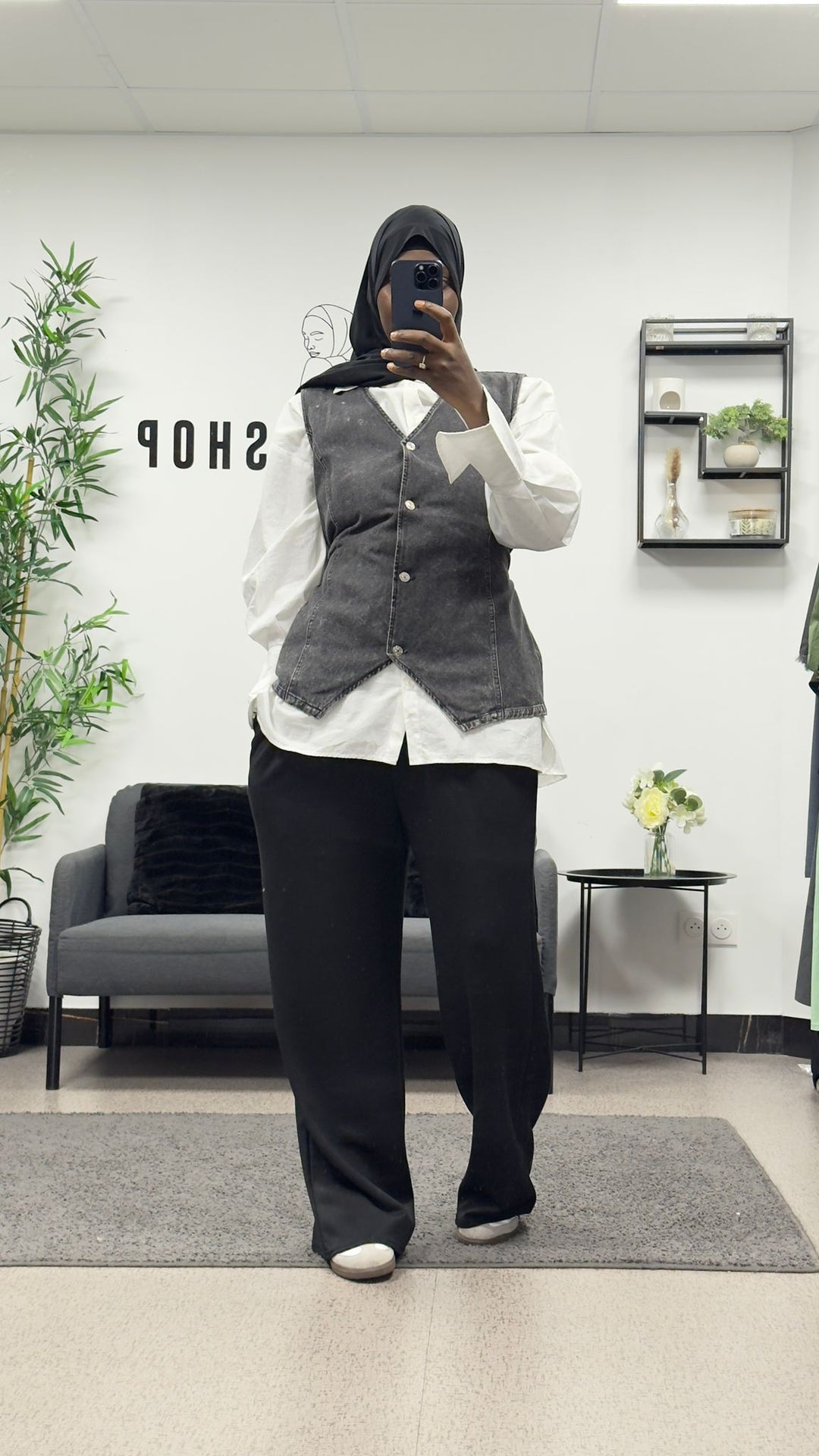 Gilet court sans manches en jean